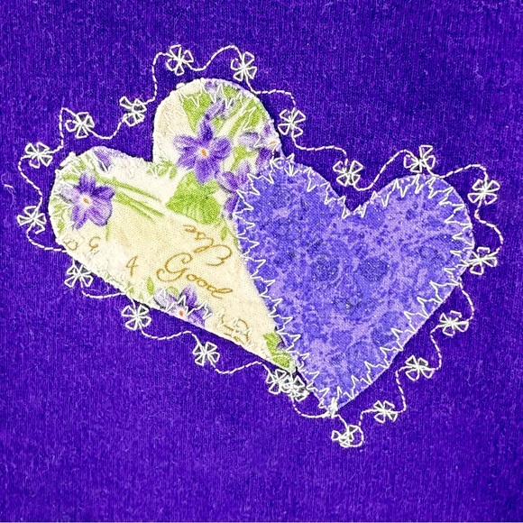 Gildan Purple Crew Neck Heart Patchwork Sweatshirt Coquette Cottagecore Vintage - Picture 6 of 12